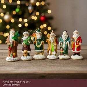 RARE Vintage Limited Edition 6-Pc Santa Claus Porcelain Ornament Set Collectable